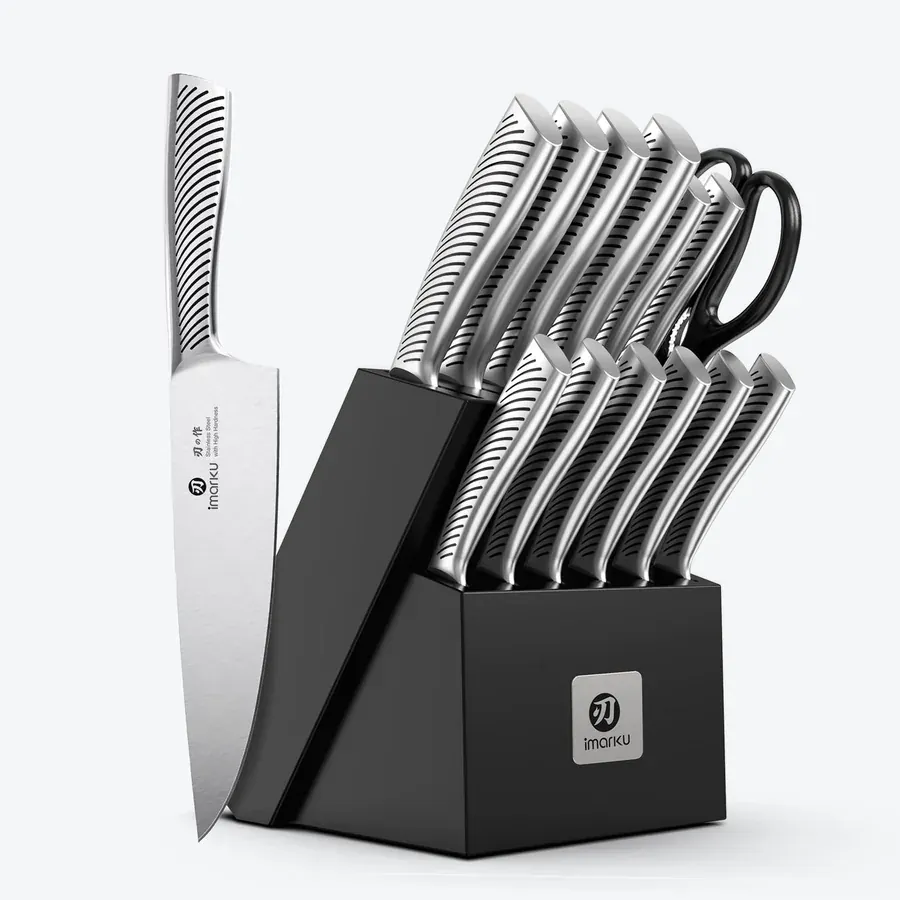 Imarku 14-piece knife set with built-in sharpener and black knife block