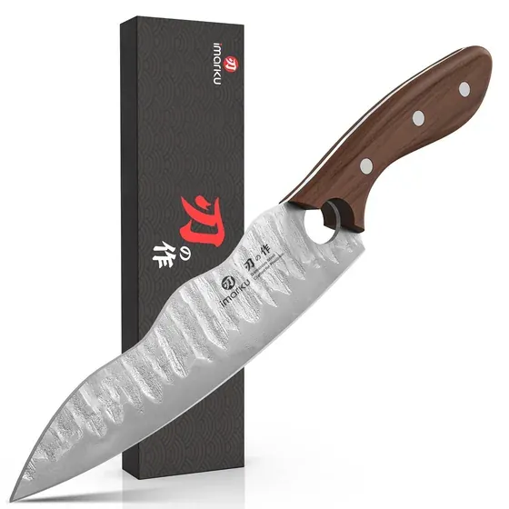 Imarku Damascus chef knife with 67-layer steel blade and dark handle